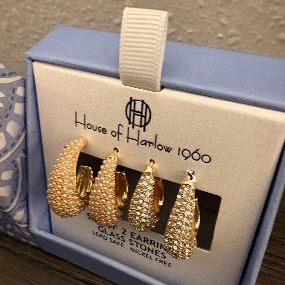NEW House of Harlow 1960 gold earrings set.